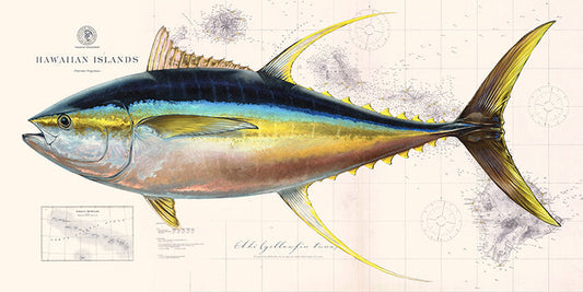 Yellowfin (ahi) Over Nautical Charts - Custom