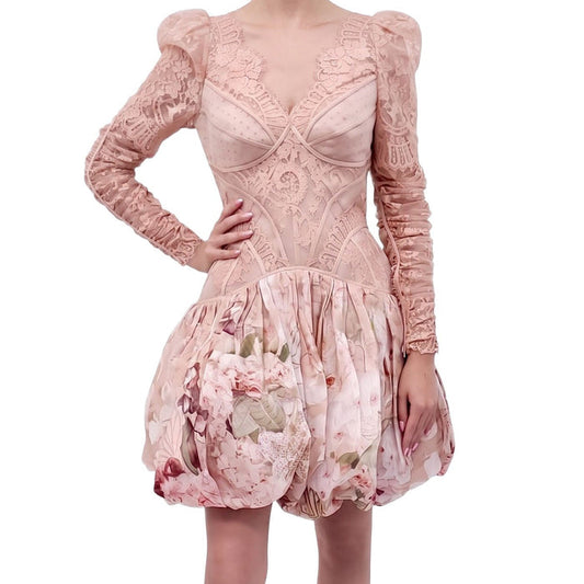 ZIMMERMANN BLUSH PINK 'DANCER LACE' MINI DRESS - SIZE 2 (US 8)