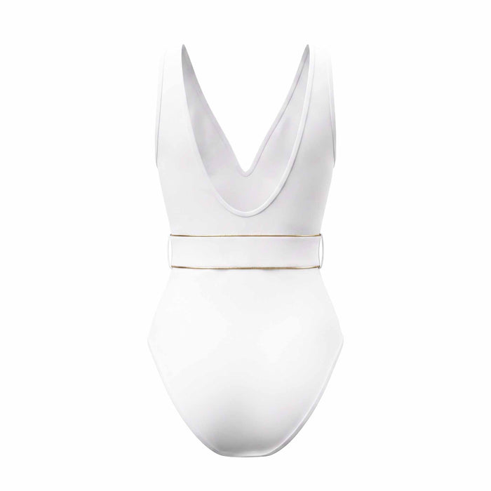 ZIMMERMANN WHITE 'JEANNIE' BELTED PLUNGE ONE-PIECE SWIMSUIT - SIZE 0 (US 4)