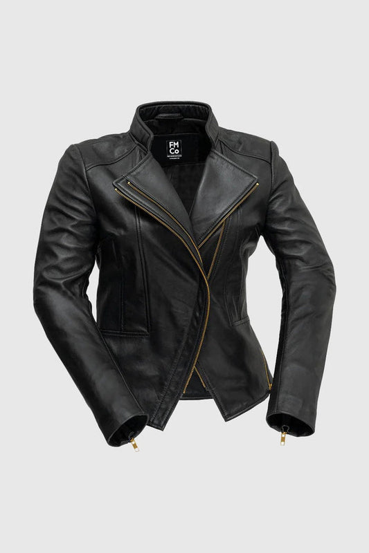 Zoey Lamskin Fashion Jacket: PRODUCT FEATURES:

Lambskin leather
Asymmetrical zipper front
Long sleeves
Wind resistant shell