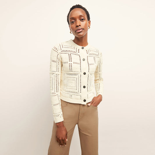 Front image of a woman wearing the Zosia Top in Natural | Lead